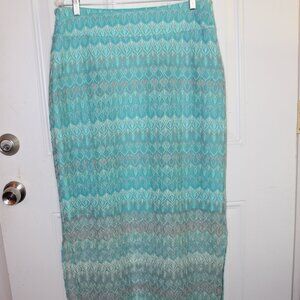 Cato Skirt, Turquoise Blue and White, Maxi, Size Large